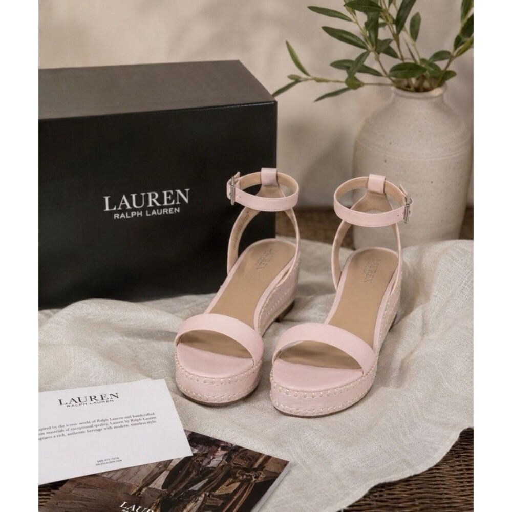 Lauren Ralph Lauren Hilarie Ankle-Strap Espadrille Platform Wedge Sandals 10B